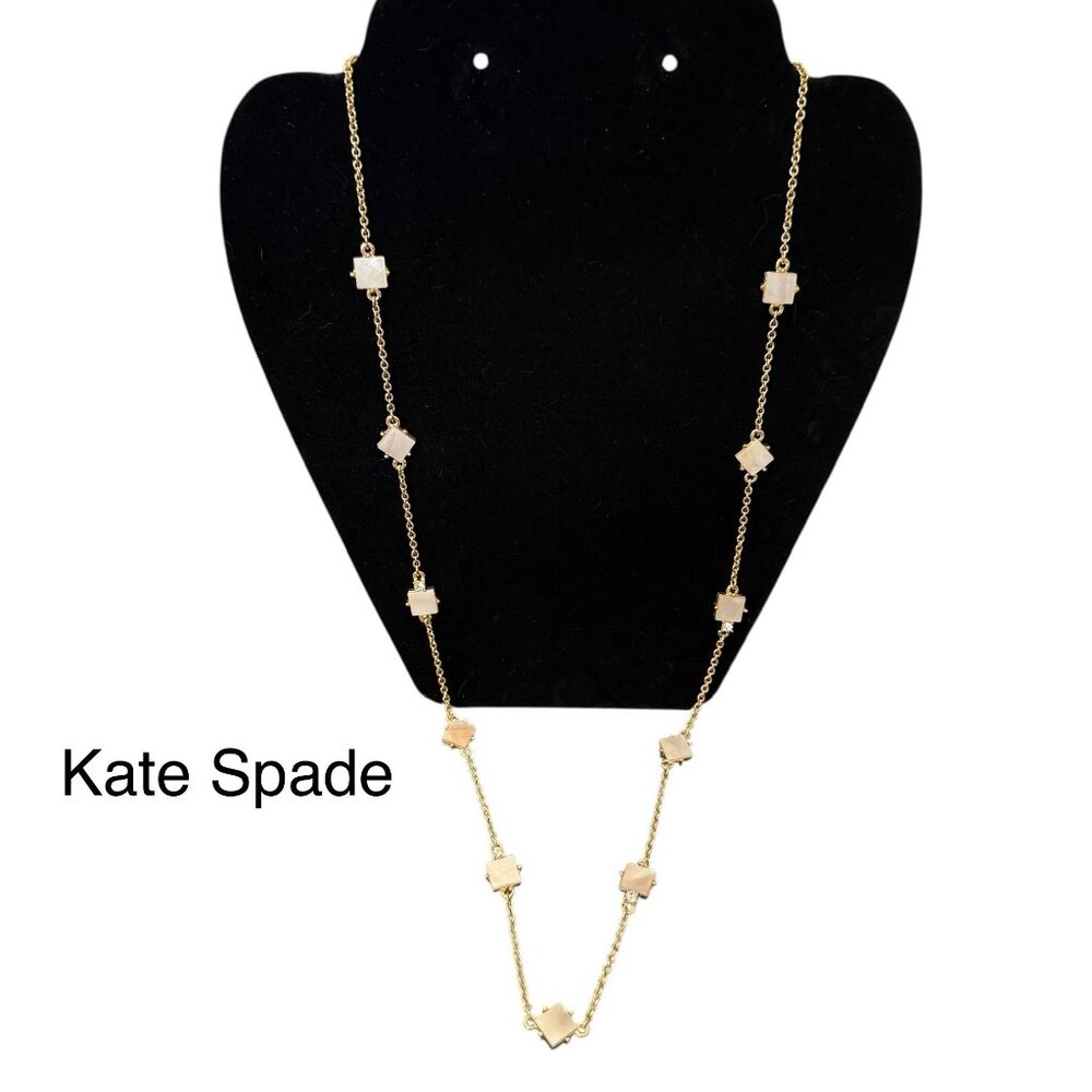 Kate Spade Gold-Tone Mother Of Pearl Necklace Crystal Accents Adjustable Chain